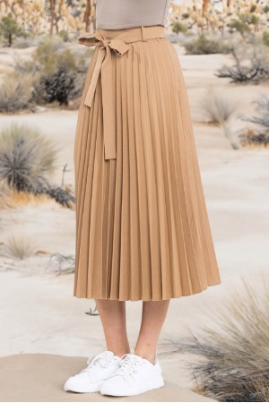 JSS-2210<br/>Front Tie Pleated Long Skirt